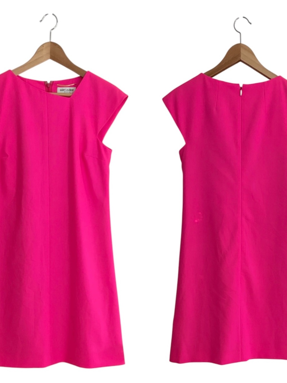 Saint Laurent Hot Pink Slanted Neck Short Sleeve Shift Dress